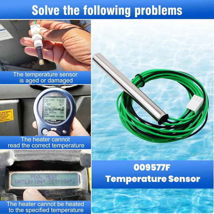 009577F Pool Temperature Sensor Lid Units Replacement for Heater Spa, Compatible with Heater 206A, 207A, 266A, 267A, 336A, 337A, 406A, 407A, 3 Wire NTC 100K