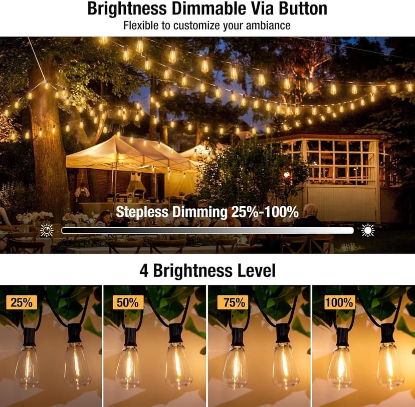 litogo 120FT LED Outdoor String Lights with Dimmer, Waterproof Patio Lights with ST38 Vintage Edison Bulbs, Warm White Outside Hanging Light with Timer for Yard Gazebo Party