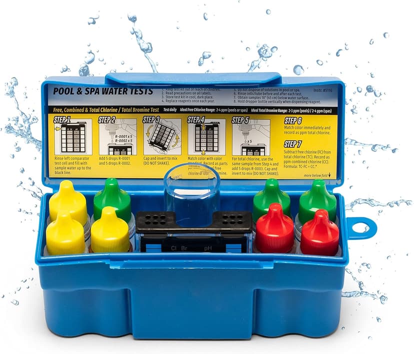 Taylor K-1004 DPD, 6-in-1 Pool Test Kit for for Free & Total Chlorine, Bromine, pH, Acid Demand, Total Alkalinity, 100+ Tests, Quick & Easy for Pools & Spas | Made in The USA