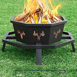 BOINN 35 Inch Fire Pit, Wood Burning Fire Pit for Outside, Heavy Duty Octagonal Firepit with Poker for Camping Backyard Patio Black