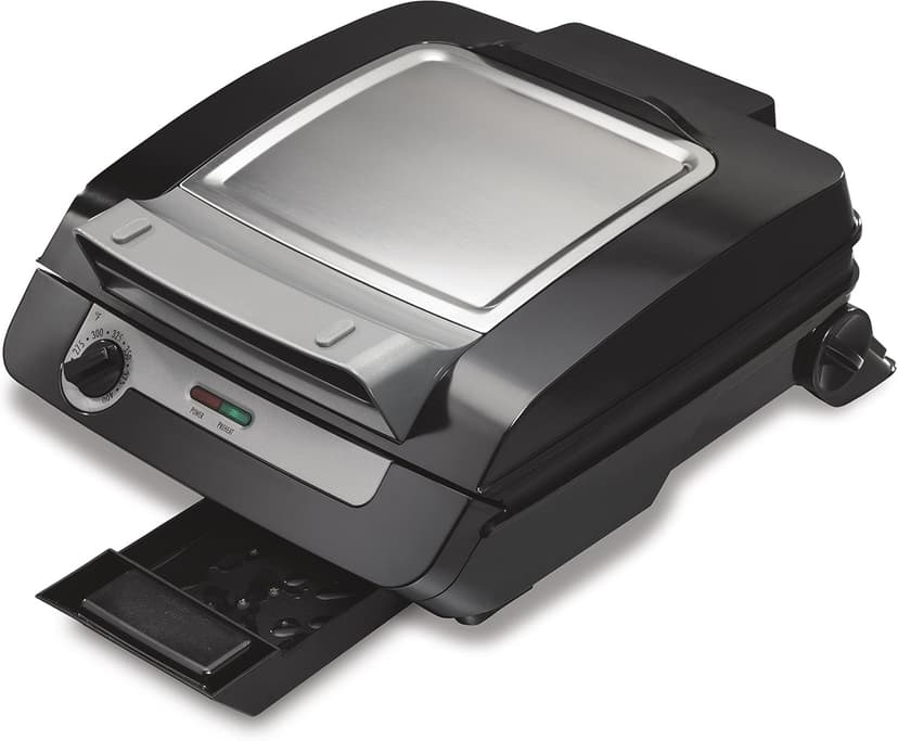 Hamilton Beach 4-in-1 Indoor Grill & Electric Griddle Combo with Bacon Cooker, Opens Flat to Double Cooking Surface, Removable Nonstick Plates, Black & Silver (25601)