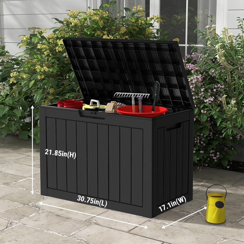 45 Gallon Outdoor Storage Box, Resin Deck Box Waterproof, Storage Chest for Outside Patio Furniture Cushions, Pool Supplies, Garden Tools, UV Resistant and Weatherproof, Black
