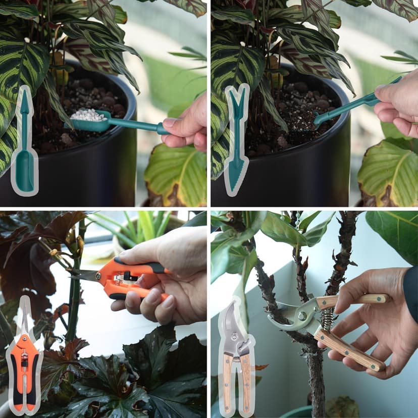Indoor Houseplant Care Kit – Complete Indoor Plant Maintenance Set with Pruning Shears, Soil Scoop, Dibber Tool, Leaf Cleaning Glove, Soil Moisture Meter, Plant Labels, and Tie Tape for Potted Plants