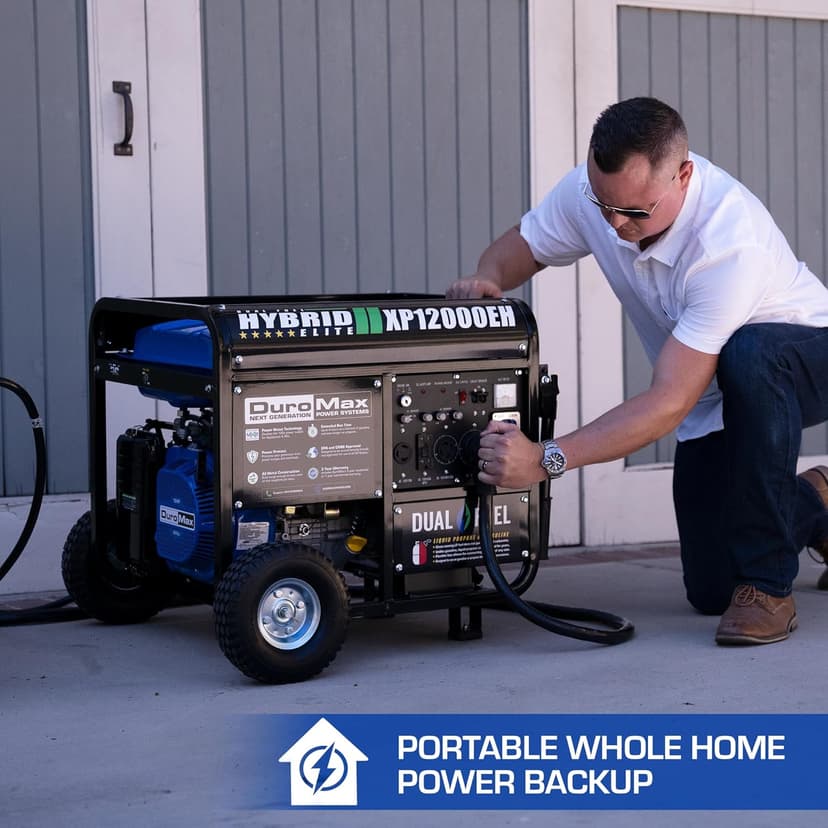 DuroMax XP12000EH 12,000-Watt Dual Fuel Portable Generator – Gas & Propane, Electric Start, Whole Home Backup Power, Transfer Switch Ready, RV & Emergency Ready