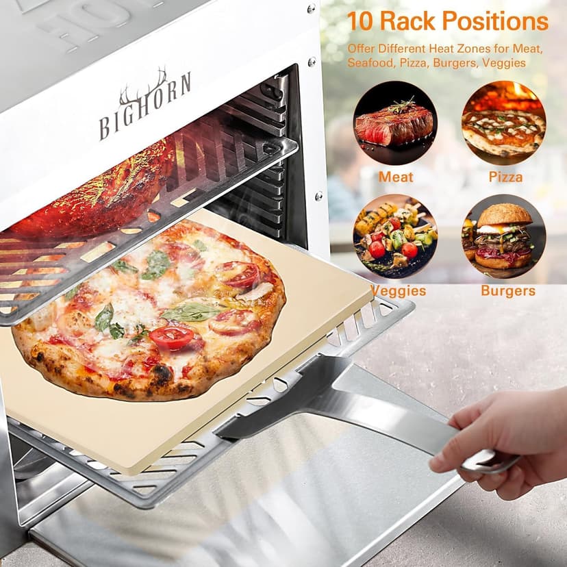BIG HORN OUTDOORS Infrared Portable Propane Grill – 1500°F Steak Broiler, Sear Station with Pizza Stone, Salamander BBQ Grill, Small Stainless Steel Gas Grill