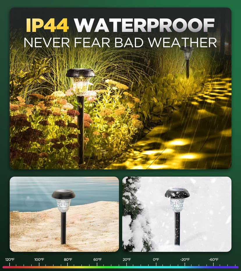 Super Bright Solar Lights Outdoor Waterproof 10 Pack, from Dusk to Dawn Up to 12H Solar Light for Outside, Auto On/Off Solar Powered Garden Pathway Lights, Yard Landscape Lighting