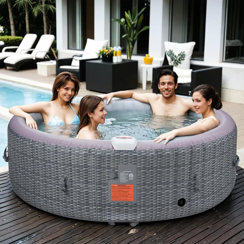 82" Inflatable Hot Tub for 4-6 People, Portable Outdoor Spa with 130 Soothing Bubble Jets, Smart Heating up to 104°F, with Insulated Cover, 6 Filters, PE Floor Mat, 110-120V Input (Laminated PVC)