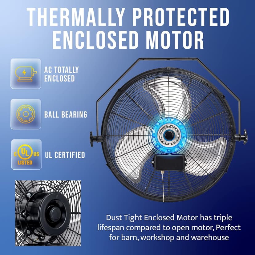Tornado - 18 Inch High Velocity Industrial Wall Fan with TEAO Enclosure Motor - 4000 CFM - 3 Speed - 6.5 FT Cord - Industrial, Commercial, Residential Use - UL Safety Listed