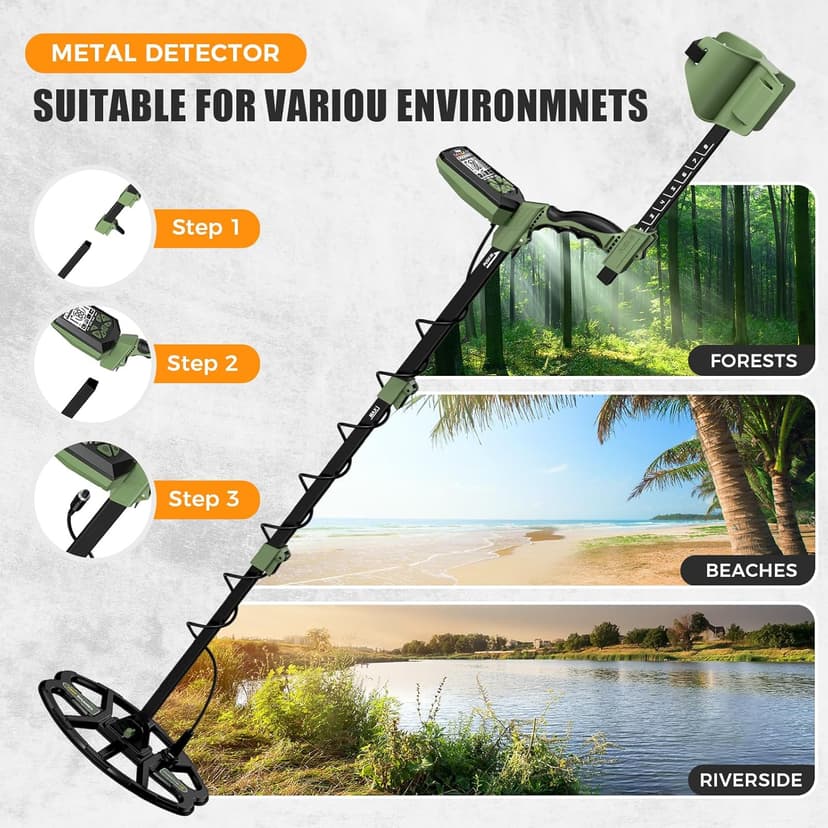 Metal Detector for Adults,12" IP68 Waterproof Search Coil with High Accuracy System,Advanced DSP Chip Technology,5 Modes with LCD Backlit Display for Beach Hunting&Jewelry Finding