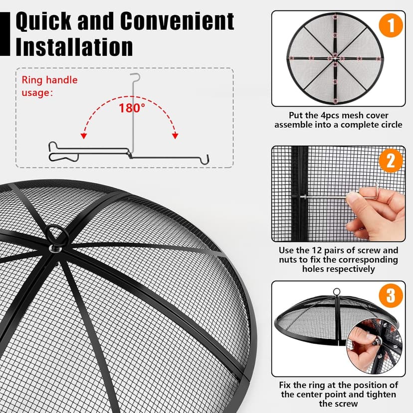 Fire Pit Spark Screen, Fire Pit Screen 22 Inch Round with Handle & Poker, Collapsible Heavy Duty Mesh Fire Pit Cover Fire Pit Lid for Outdoor/Patio/Backyard/RV Camping/Beach