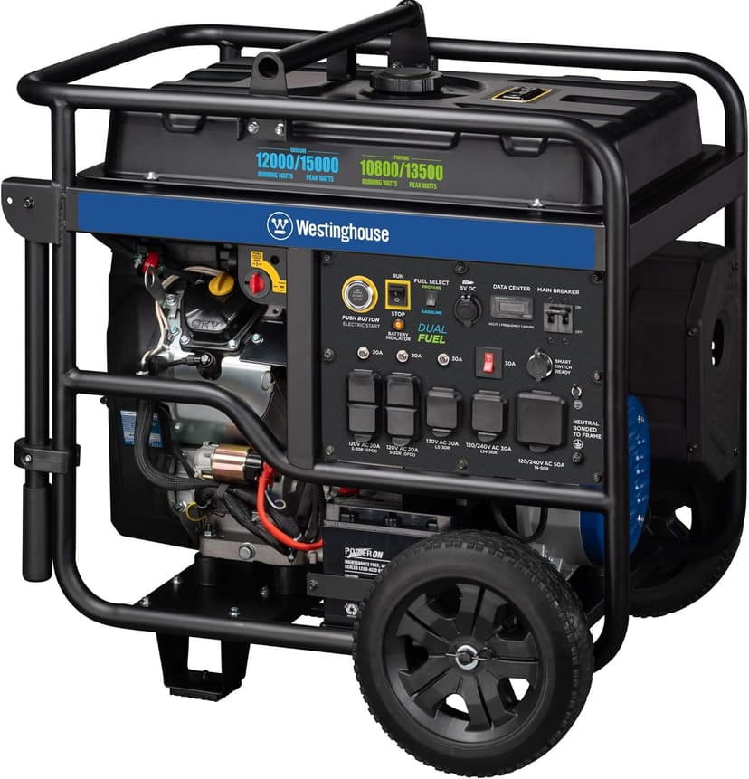 Westinghouse 18000 Peak Watt Dual Fuel Home Backup Portable Generator, Remote Electric Start, Transfer Switch Ready, Gas & Propane Powered, CO Sensor