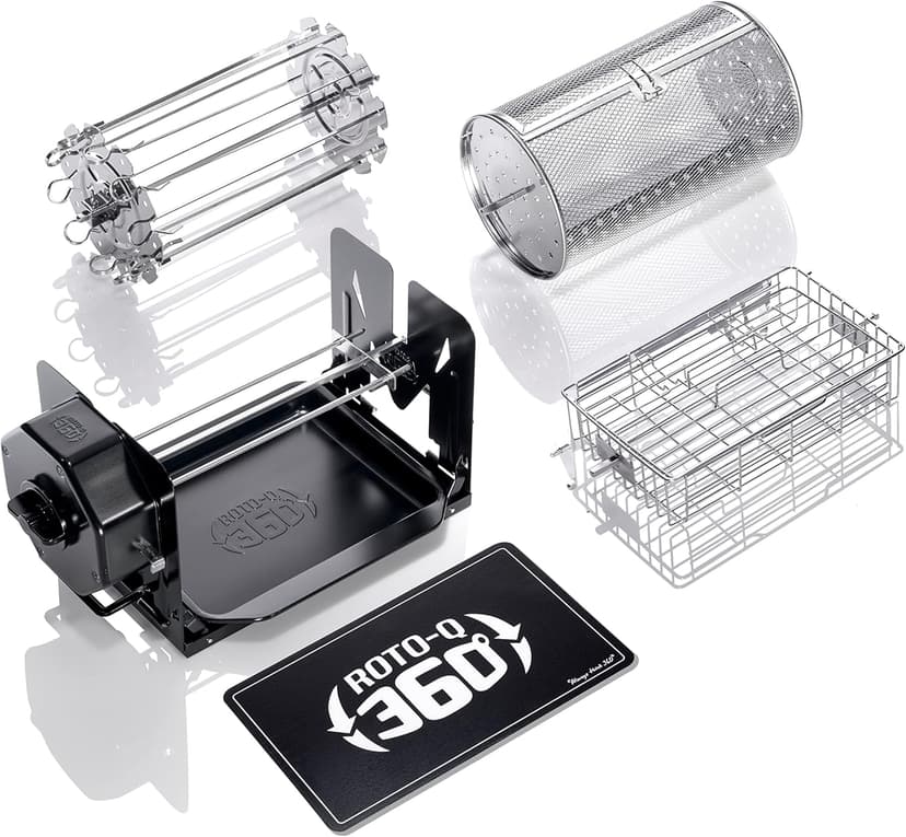 Family Bundle Rotisserie Kit - Non-Electric Wind-Up Spit Roaster with Rotisserie Basket, Flat Cage, Skewer Set, and Cooking Mat for Grills, Ovens, and Smokers - Indoor & Outdoor BBQ Use