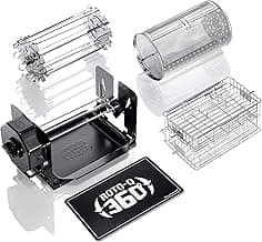 Family Bundle Rotisserie Kit - Non-Electric Wind-Up Spit Roaster with Rotisserie Basket, Flat Cage, Skewer Set, and Cooking Mat for Grills, Ovens, and Smokers - Indoor & Outdoor BBQ Use