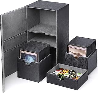 X-Large Commander Premium Double Deck Box for 200+ Sleeved Cards ProTwin FlipDeckCase with 3 Tray Fits MTG/TCG/CCG/YuGiOh (Leather - Elegant Cross Pattern)