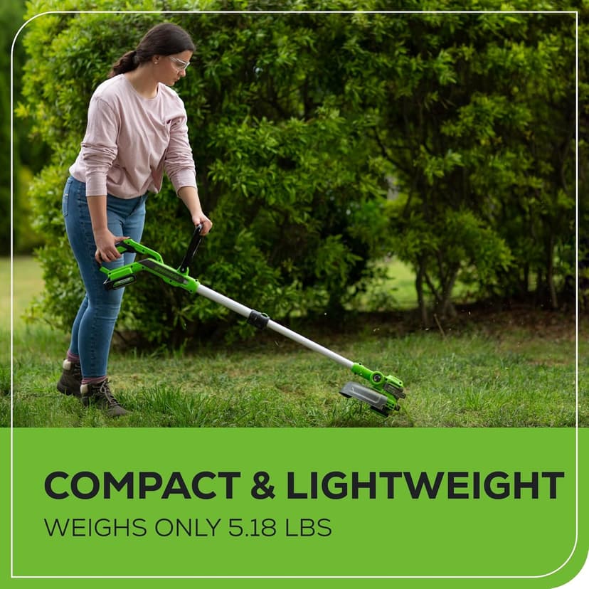 GreenWorks 24V Cordless String Trimmer/Edger (Gen 2), 12" Cutting Width, Ultra-Light 6 lbs Design, Women & Senior-Friendly, 2.0Ah Battery & Charger