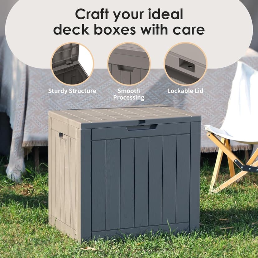 DRATO Deck Boxes, 31 Gallon Outdoor Storage Box for Patio Cushion, Sports Equipment, Garden Tools, Waterproof and UV Resistant, Lockable (Grey)