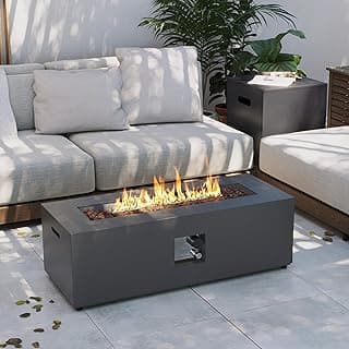 UPHA 42-inch Outdoor Propane Gas Fire Pit Table 50000 BTU Iron Rectangle FirePit for Outside Patio with Tank Hidden Table, Removable Lid, Lava Rocks, Rain Cover, Grey