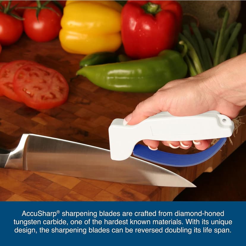 AccuSharp Knife Sharpener, Ergonomic Comfortable Handle, Compact & Easy to Use, Restore and Hone Straight & Serrated Knives, White