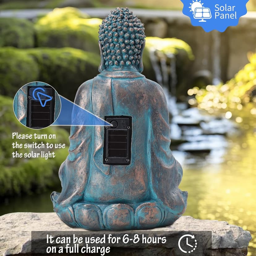 Solar Buddha Statue Outdoor Lights - Waterproof Garden Statue with Lotus, Meditation Zen Spiritual Room Decor for Yard, Patio, Buddha Statue for Home Garden Decor Indoor