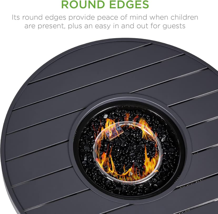 Best Choice Products 32in Round Gas Fire Pit Table, 50,000 BTU Outdoor Wicker Patio Propane Firepit w/Faux Wood Table Top, Glass Beads, Cover, Hideaway Tank Holder, Lid - Gray