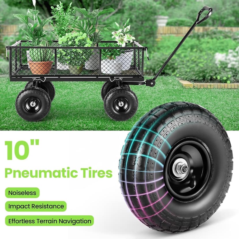 Homdox Steel Garden Cart 680 lbs Capacity Heavy Duty Garden Wagons,with Removable Steel Mesh Sides to Convert into Flatbed,Utility Metal Wagon w/ 180°Rotating Handle (Black, 680lbs)