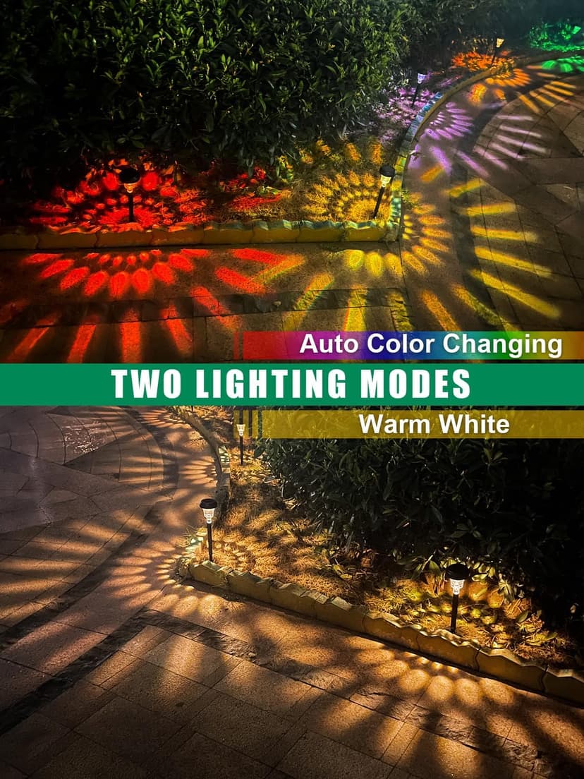 Solar Pathway Lights 8 Pack, Outdoor Solar Yard Lights, RGB Color Changing+Warm White, IP67 Waterproof for Garden Path Backyard Christmas Lawn Landscape Decorative