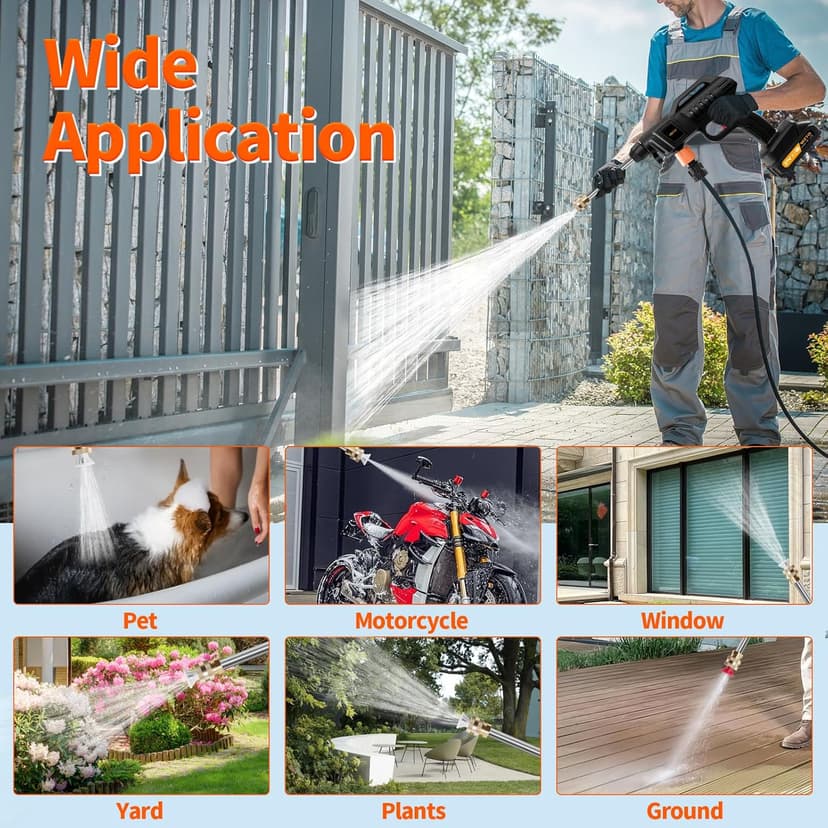 Cordless Pressure Washer,1500W Portable Battery Pressure Washer, 60Bar/870 PSI High Pressur𝗲 Washer Gun with 2 Nozzles, 2 Battery, 5m Hose Cordless Jet Washers/Pressur𝗲 Washer for Car/Floor/Patio