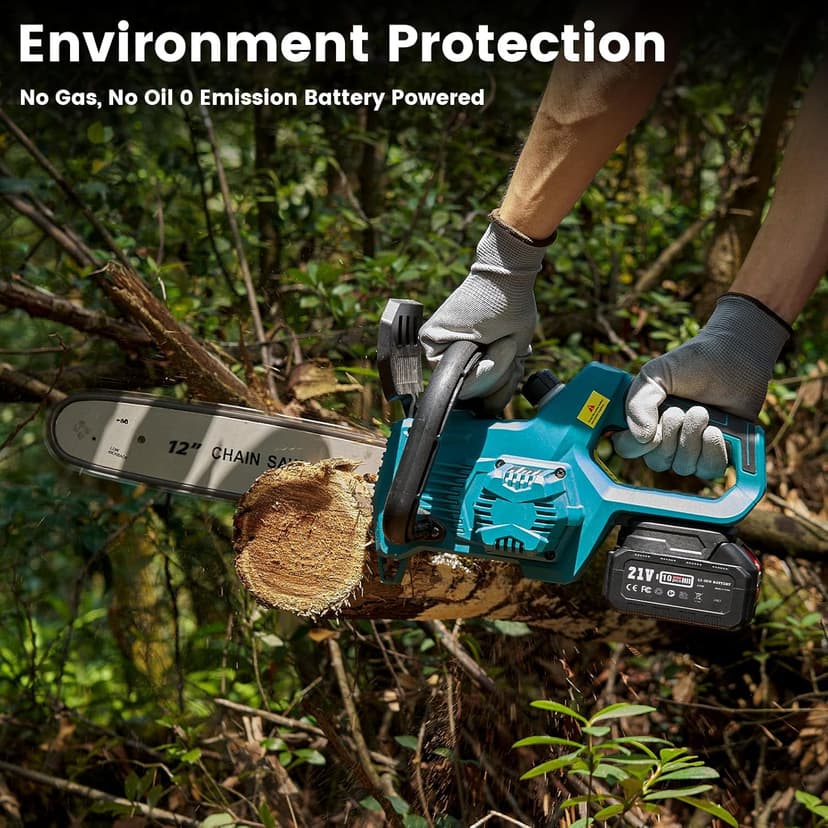 Seesii Chainsaw Cordless 12-inch, Electric HandHeld Chain Saw, 12-in Portable Chainsaw Battery Powered Saws for Trees Wood Cutting, 2 * 4.0Ah Battery and Charger Included, CH1200+