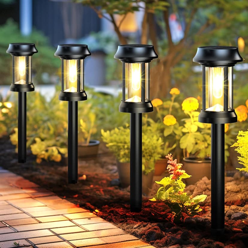 Solar Pathway Lights, 8 Pack Glass Solar Lights Outdoor, Solar Stake Lights Landscape Lighting for Outside Path Walkway Driveway Sidewalk Lawn Yard Garden Decor