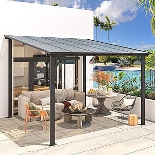 AECOJOY 10’ x 10’ Gazebo, Wall Mounted Gazebos Pergola on Clearance, Outdoor Patio Lean to Gazebo Awnings for Deck, Porch, Backyard and More