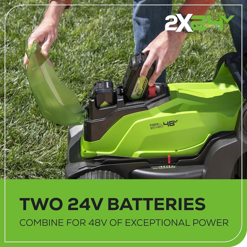 Greenworks 48V (2 x 24V) 17" Brushless Cordless (Push) Lawn Mower, (2) 4.0Ah Batteries and Dual Port Rapid Charger Included
