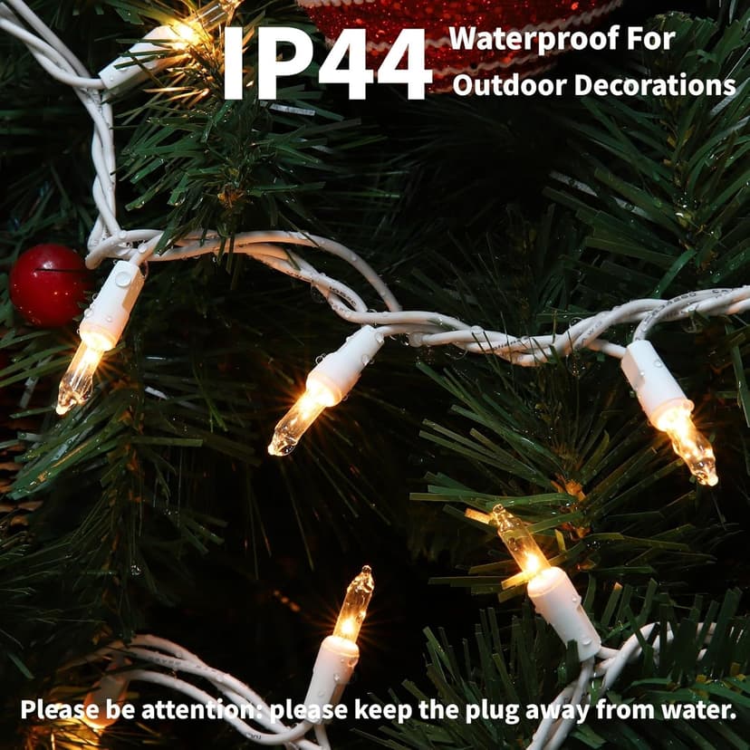 Christmas Lights 100 Count Clear Mini Lights White Wire UL Certified Connectable Warm White String Lights for Christmas Tree,Garland,Home,Patio, Wedding,Party,Festival Decor