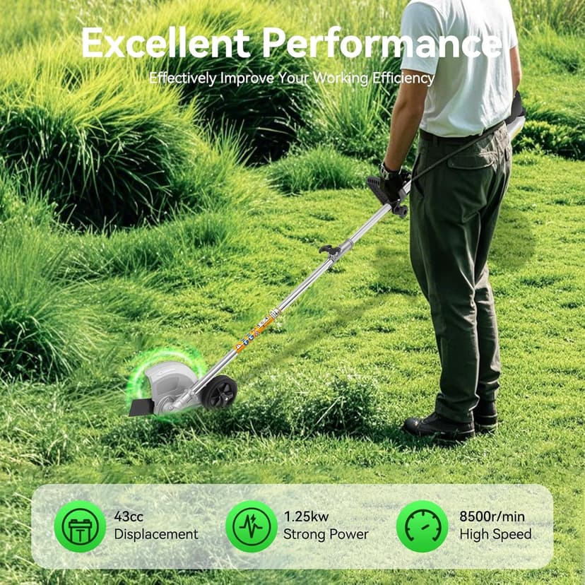 Weed Eater Gas Powered Weed Gas Edger 43CC 2 Blade Heads, Air-Cooled 2-Stroke Cordless Lawn Edger Gas Powered Weed String Trimmer with Handle & Shoulder Strap for Garden Lawn Grass Trimmer