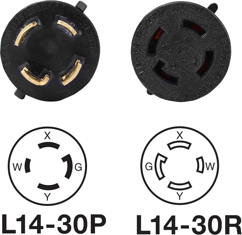 ONETAK NEMA L14-30P to 2 Outlet Port L14-30R Y Splitter Twist Lock 10 AWG 120V/240V 30 Amp 4 Prong Male Plug Female Receptacle Generator Power Cord Adapter