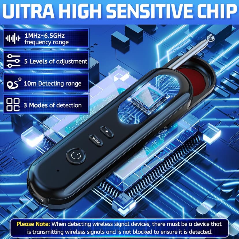 Hidden Camera Detector Spy Camera Finder,Bed Bug Hidden Camera Detectors for Hotels,RF Detectors for Travel,GPS Tracking/Tracker Device Detector for Car,5 Levels Sensitivity 3 Modes