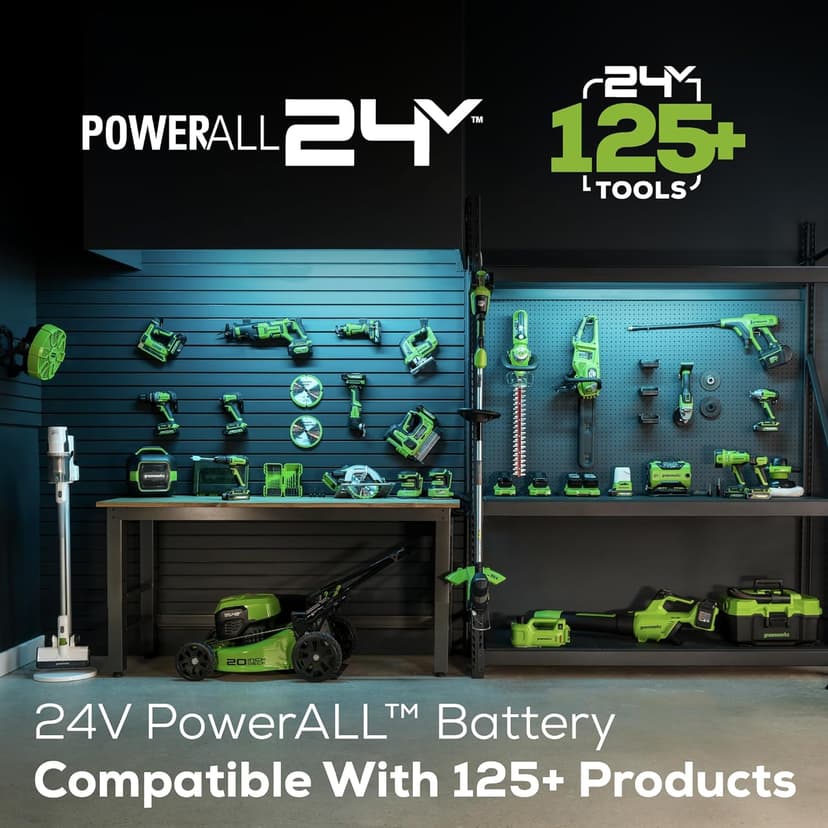 Greenworks 24V Brushless 10" Cordless Polesaw + Pole Hedge Trimmer Combo (Great For Pruning and Trimming Branches / Shrubs), 4.0Ah Battery and Charger Included