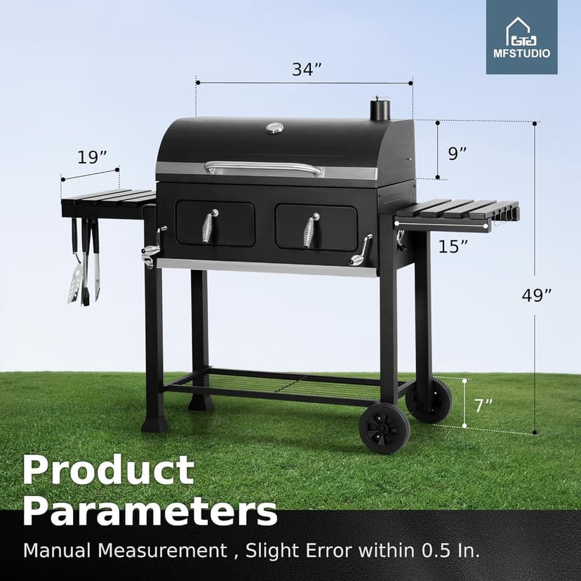 MFSTUDIO Multifunctional Extra Large 49 Inch BBQ Charcoal Grills with Temperature Control, Side Table and Easy Clean Ash Tray, Barrel Barbecue Grill for Multiple-family Household and Friends Party