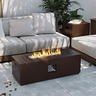 UPHA 42-inch Outdoor Propane Gas Fire Pit Table 50000 BTU Iron Rectangle FirePit for Outside Patio with Tank Hidden Table, Removable Lid, Lava Rocks, Rain Cover, Brown