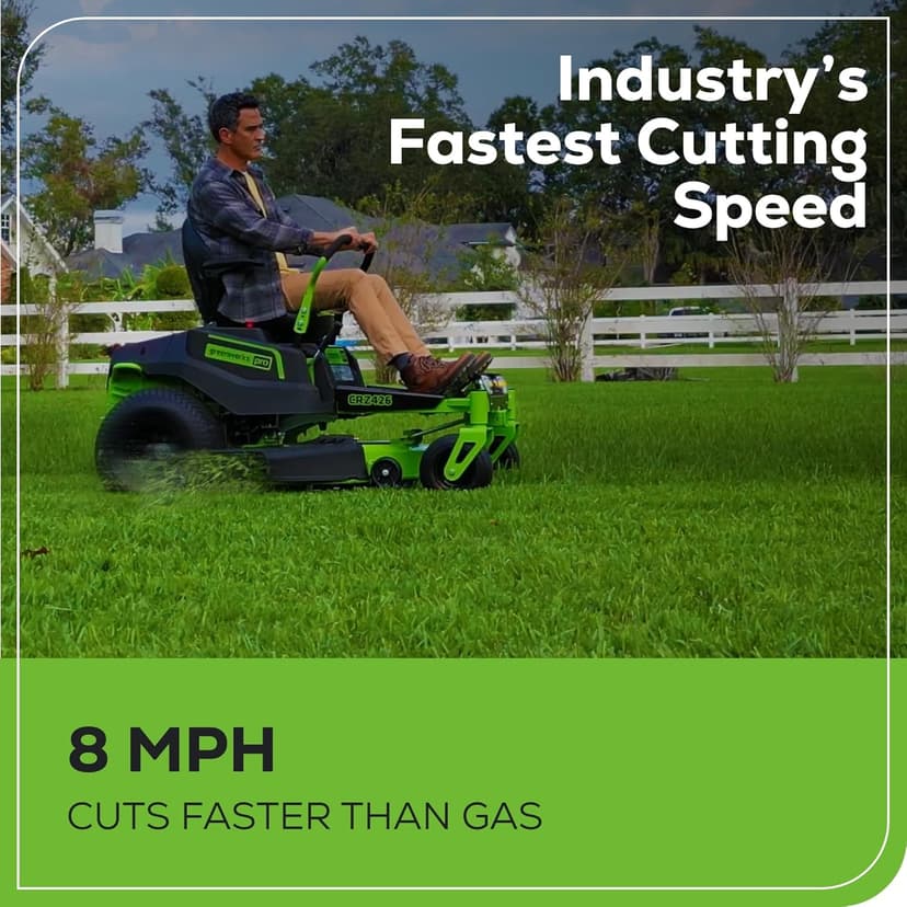 Greenworks 60V 42” Cordless Electric CrossoverZ Zero Turn Riding Mower, (4) 8.0Ah Batteries and (2) Dual Port Turbo Chargers