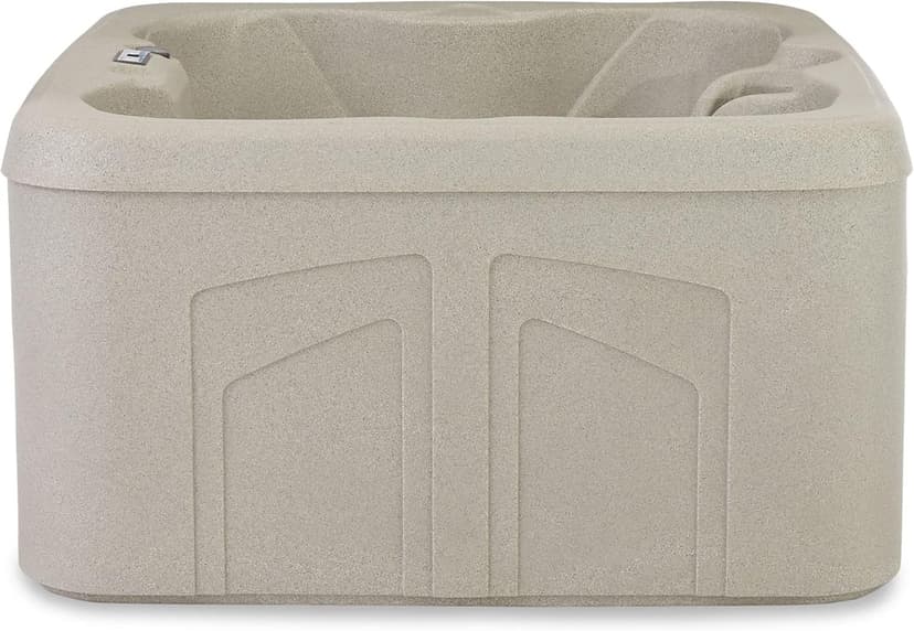 LifeSmart 4-Person Hot Tub, Outdoor Spa with Cover and LED Lights, Square, Beige - Above-Ground Spa Machine with Accessories for Home and Personal Relaxation