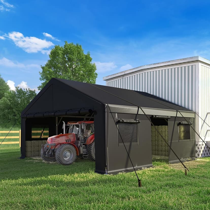 Bepatio 2 Car Carport, 20x20 Metal Carport Heavy Duty, Extra Large Car Port with Roll-Up Windows & Doors, Portable Garage Car Shelter All Weather