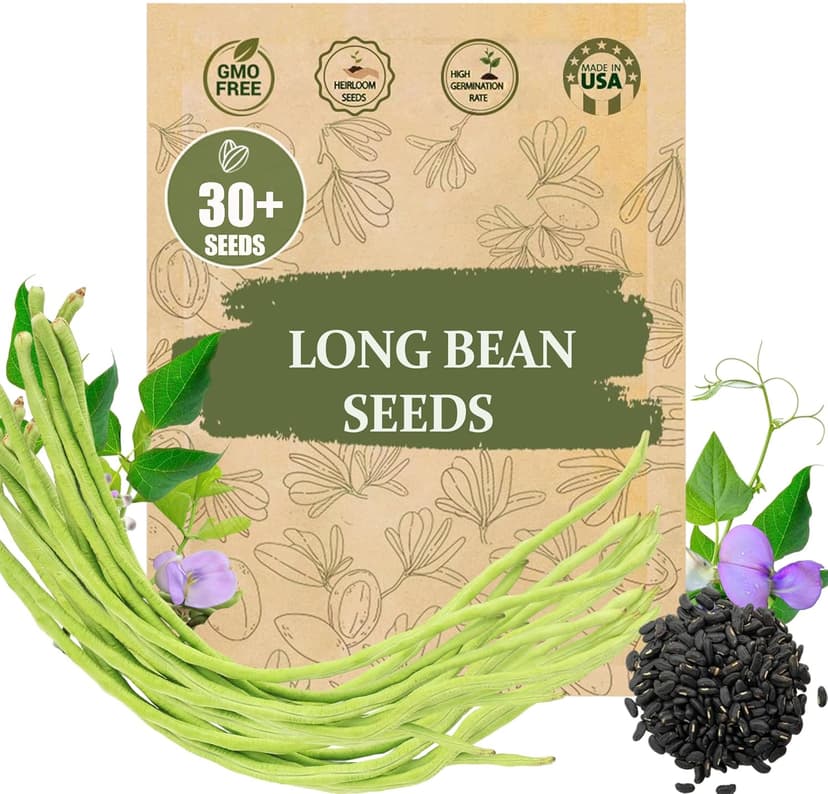 Premium Rare Yard Long Bean Seeds for Planting - 50 Non-GMO Seeds, Easy to Grow, High Yield, Delicious Productive Long Bean Variety for Home Garden and Backyard