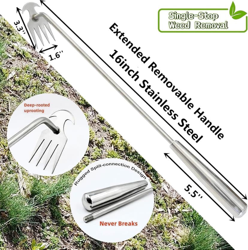 Weed Puller Tool Garden Weed Pulling Tool,Portable Garden Stainless Steel Weeder Tool Uprooting Weeding Tool 4 Teeth Manganese Steel Forged Hand Weeder for Vegetable Gardening Planting Weeding 16inch