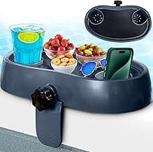 Adjustable Hot Tub Table Tray – Heavy-Duty, Nonslip Drink Caddy with Cup Holders - Clamps to Side of Aboveground Bathtub, Spa – Outdoor Patio Accessories and Supplies, 17x10x4 in.