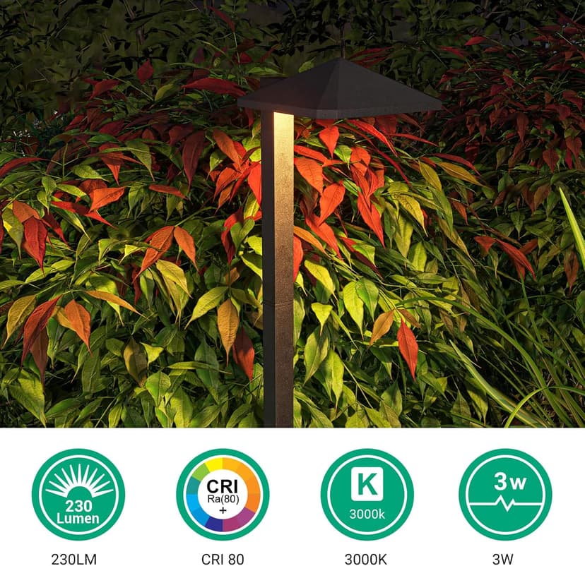 EDISHINE Low Voltage Landscape Lighting, 3W 230LM 3000K 50,000 Hrs Waterproof LED Pathway Lights Wired, 12V Outdoor Electric Landscape Lighting with Connectors, Aluminum Housing, ETL Listed, 4 Pack