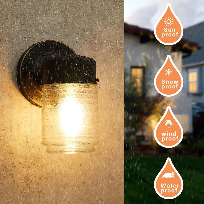 2 Pack Outdoor Wall Lantern, Exterior Waterproof Wall Sconce Light Fixtures, Black Front Door Lighting with Clear Glass Shade, Anti-Rust E26 Socket Porch Lights for Entryway