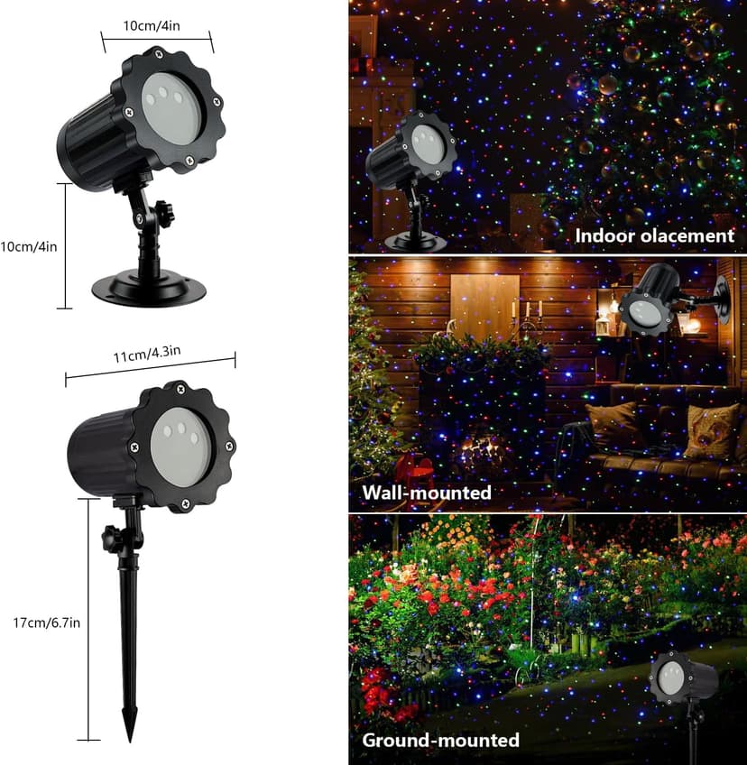 Laser Outdoor Moving RGB Christmas Projector Light - 3 Color Motion Firefly Decorative Lights Show for Halloween, Christmas, Holiday, Garden, Patio