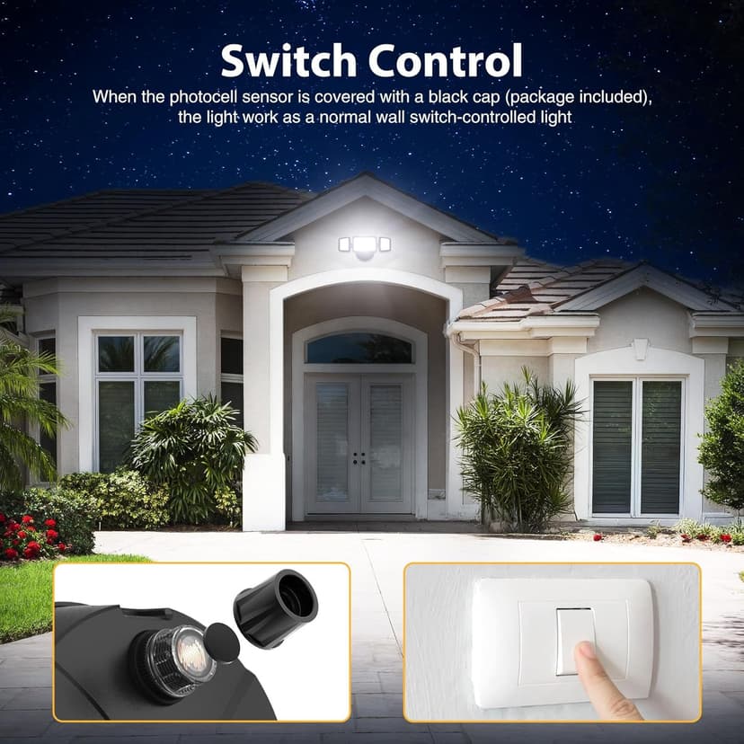 Onforu 60W LED Dusk to Dawn Flood Lights, 6000LM Exterior Security Outdoor Lighting, IP65 Waterproof Outdoor 3 Adjustable Heads Photocell Light Fixture, 6500K Floodlight for Garage, Patio, Yard