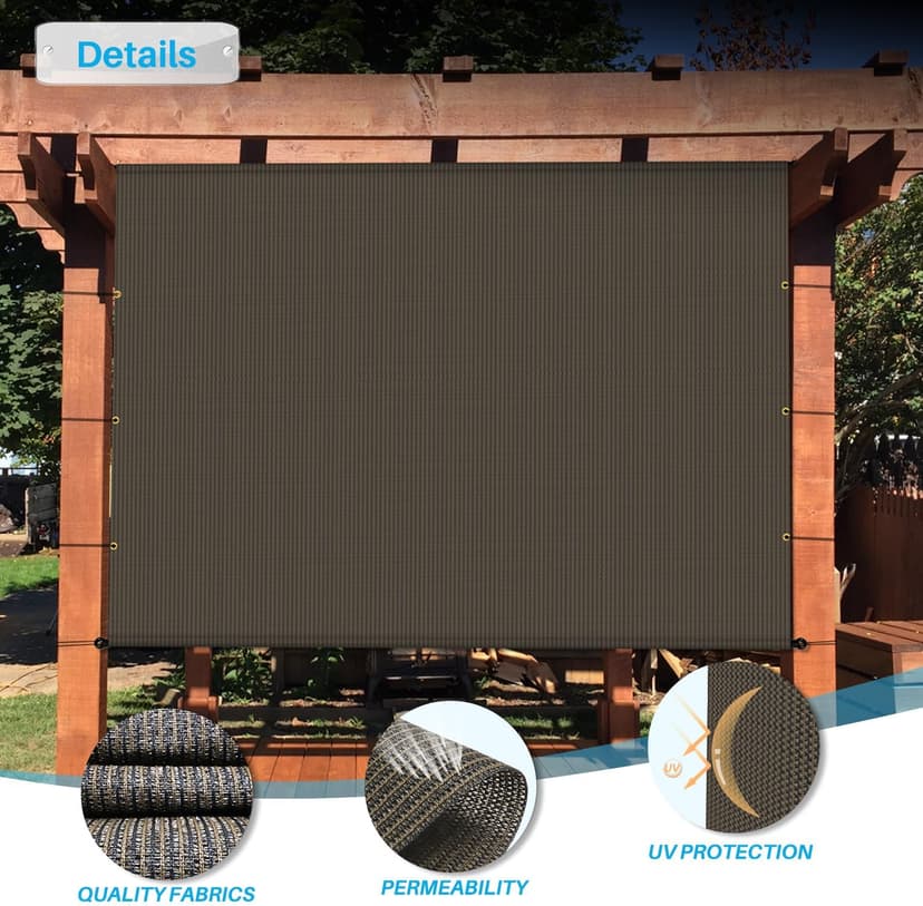 Patio Paradise 10' x 12' Pergola Canopy Replacement Cover Shade Cloth with Grommets Weighted Rods Outdoor Sun Shade Screen UV Block for Gazebo Backyard Deck Porch Balcony, Brown