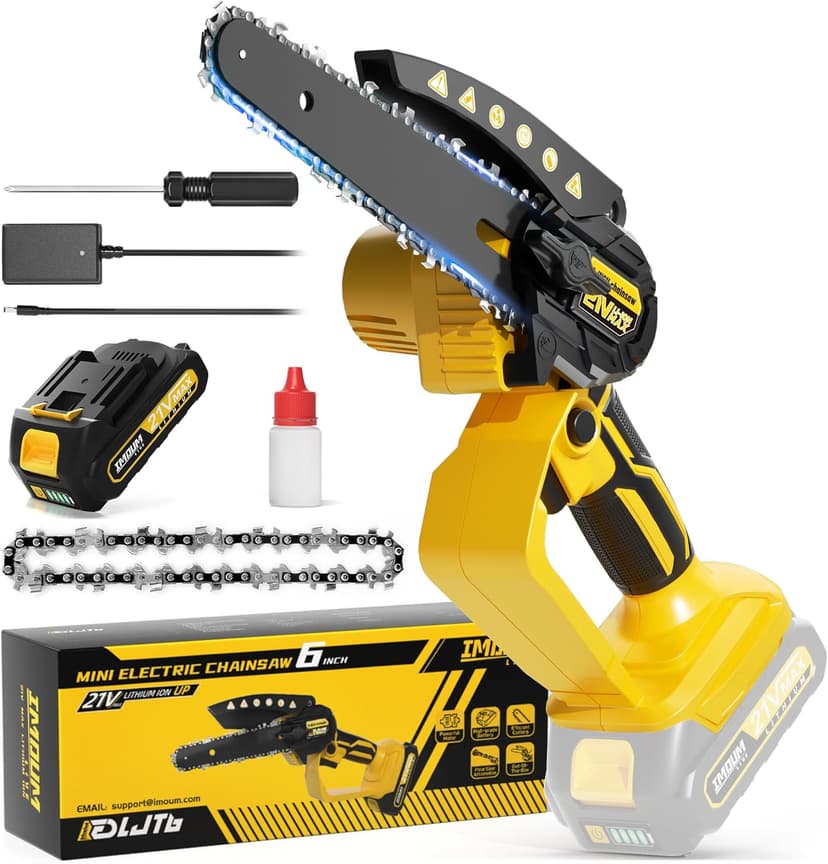 Mini Chainsaw Electric Chain Saw 6 Inch Cordless Battery Powered, 2.0Ah Battery, Compatible w/IMOUMLIVE Pole, Hand Held, Small, Portable and Easy for Tree Trimming Branch Pruning Wood cutting